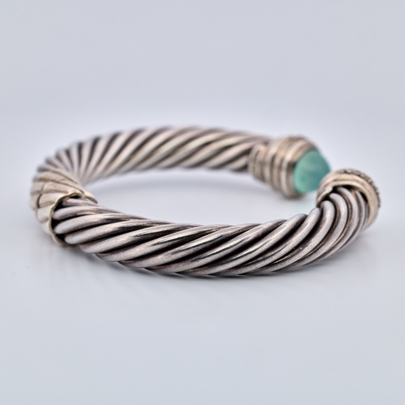 David Yurman Dyed Chalcedony & Diamond Cable Hinged Cuff Bracelet, Sterling Silv - Picture 6 of 12